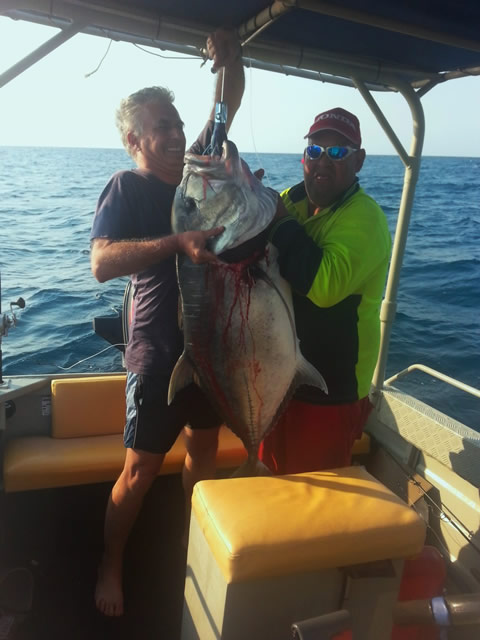 ANGLER: Jaoa Tavares SPECIES: Giant Trevally WEIGHT: 35 kgs LURE: JB Lures, 10" Stripey Ripper